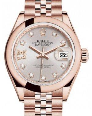 Rolex Lady Datejust 28 Rose Gold Sundust Diamond IX Dial & Smooth Domed Bezel Jubilee Bracelet 279165