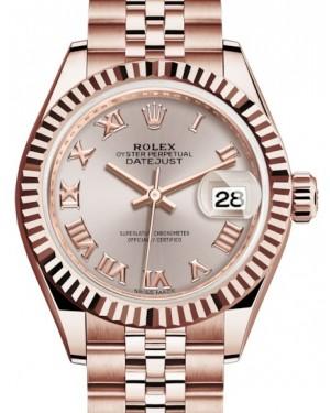 Rolex Lady Datejust 28 Rose Gold Sundust Roman Dial & Fluted Bezel Jubilee Bracelet 279175