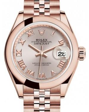 Rolex Lady Datejust 28 Rose Gold Sundust Roman Dial & Smooth Domed Bezel Jubilee Bracelet 279165