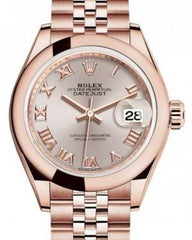 Rolex Lady Datejust 28 Rose Gold Sundust Roman Dial & Smooth Domed Bezel Jubilee Bracelet 279165