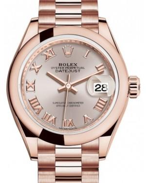 Rolex Lady Datejust 28 Rose Gold Sundust Roman Dial & Smooth Domed Bezel President Bracelet 279165