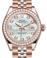 Rolex Lady Datejust 28 Rose Gold White Mother of Pearl Diamond Dial & Diamond Bezel Jubilee Bracelet 279135RBR