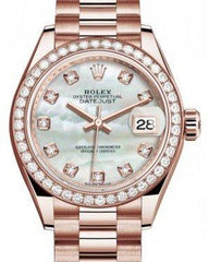 Rolex Lady Datejust 28 Rose Gold White Mother of Pearl Diamond Dial & Diamond Bezel President Bracelet 279135RBR