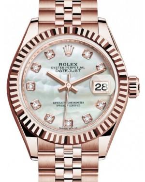 Rolex Lady Datejust 28 Rose Gold White Mother of Pearl Diamond Dial & Fluted Bezel Jubilee Bracelet 279175