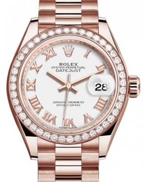 Rolex Lady Datejust 28 Rose Gold White Roman Dial & Diamond Bezel President Bracelet 279135RBR