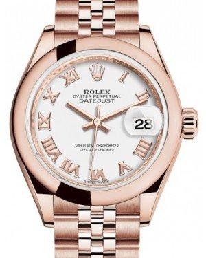 Rolex Lady Datejust 28 Rose Gold White Roman Dial & Smooth Domed Bezel Jubilee Bracelet 279165