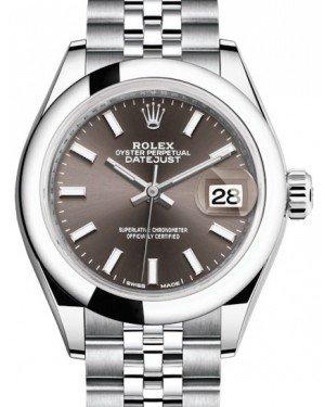Rolex Lady Datejust 28 Stainless Steel Dark Grey Index Dial & Smooth Domed Bezel Jubilee Bracelet 279160