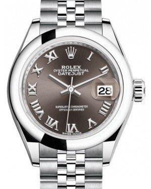 Rolex Lady Datejust 28 Stainless Steel Dark Grey Roman Dial & Smooth Domed Bezel Jubilee Bracelet 279160