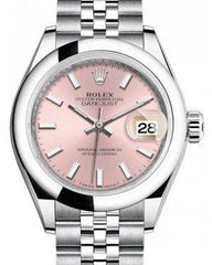 Rolex Lady Datejust 28 Stainless Steel Pink Index Dial & Smooth Domed Bezel Jubilee Bracelet 279160