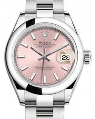 Rolex Lady Datejust 28 Stainless Steel Pink Index Dial & Smooth Domed Bezel Oyster Bracelet 279160