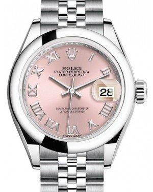 Rolex Lady Datejust 28 Stainless Steel Pink Roman Dial & Smooth Domed Bezel Jubilee Bracelet 279160