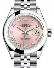 Rolex Lady Datejust 28 Stainless Steel Pink Roman Dial & Smooth Domed Bezel Jubilee Bracelet 279160