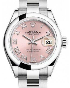 Rolex Lady Datejust 28 Stainless Steel Pink Roman Dial & Smooth Domed Bezel Oyster Bracelet 279160