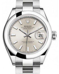 Rolex Lady Datejust 28 Stainless Steel Silver Index Dial & Smooth Domed Bezel Oyster Bracelet 279160