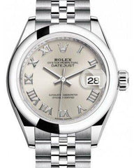 Rolex Lady Datejust 28 Stainless Steel Silver Roman Dial & Smooth Domed Bezel Jubilee Bracelet 279160