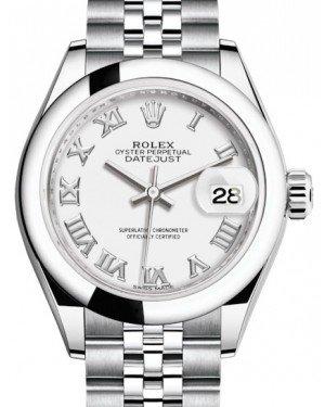 Rolex Lady Datejust 28 Stainless Steel White Roman Dial & Smooth Domed Bezel Jubilee Bracelet 279160