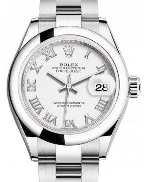 Rolex Lady Datejust 28 Stainless Steel White Roman Dial & Smooth Domed Bezel Oyster Bracelet 279160