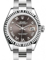 Rolex Lady-Datejust 28 White Gold/Steel Dark Grey Dial & Fluted Bezel Oyster Bracelet 279174