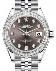 Rolex Lady Datejust 28 White Gold/Steel Dark Grey Diamond Dial & Diamond Bezel Jubilee Bracelet 279384RBR