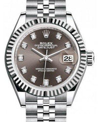 Rolex Lady Datejust 28 White Gold/Steel Dark Grey Diamond Dial & Fluted Bezel Jubilee Bracelet 279174