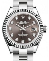 Rolex Lady Datejust 28 White Gold/Steel Dark Grey Diamond Dial & Fluted Bezel Oyster Bracelet 279174