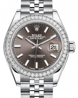 Rolex Lady Datejust 28 White Gold/Steel Dark Grey Index Dial & Diamond Bezel Jubilee Bracelet 279384RBR