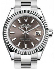 Rolex Lady Datejust 28 White Gold/Steel Dark Grey Index Dial & Fluted Bezel Oyster Bracelet 279174
