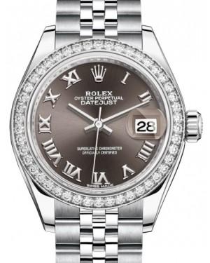 Rolex Lady Datejust 28 White Gold/Steel Dark Grey Roman Dial & Diamond Bezel Jubilee Bracelet 279384RBR
