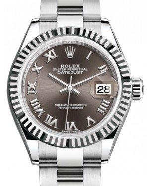 Rolex Lady Datejust 28 White Gold/Steel Dark Grey Roman Dial & Fluted Bezel Oyster Bracelet 279174