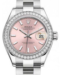 Rolex Lady Datejust 28 White Gold/Steel Pink Index Dial & Diamond Bezel Oyster Bracelet 279384RBR