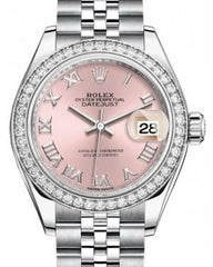 Rolex Lady Datejust 28 White Gold/Steel Pink Roman Dial & Diamond Bezel Jubilee Bracelet 279384RBR