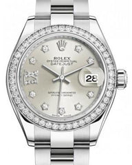 Rolex Lady Datejust 28 White Gold/Steel Silver Diamond IX Dial & Diamond Bezel Oyster Bracelet 279384RBR