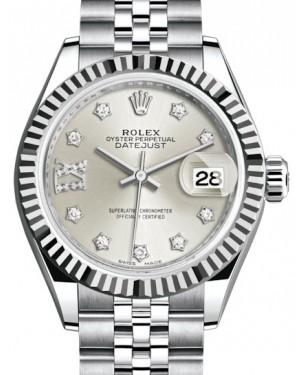 Rolex Lady Datejust 28 White Gold/Steel Silver Diamond IX Dial & Fluted Bezel Jubilee Bracelet 279174