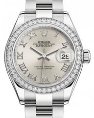 Rolex Lady Datejust 28 White Gold/Steel Silver Roman Dial & Diamond Bezel Oyster Bracelet 279384RBR