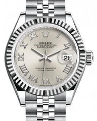 Rolex Lady Datejust 28 White Gold/Steel Silver Roman Dial & Fluted Bezel Jubilee Bracelet 279174