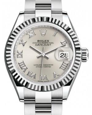 Rolex Lady Datejust 28 White Gold/Steel Silver Roman Dial & Fluted Bezel Oyster Bracelet 279174