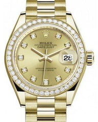 Rolex Lady Datejust 28 Yellow Gold Champagne Diamond Dial & Diamond Bezel President Bracelet 279138RBR