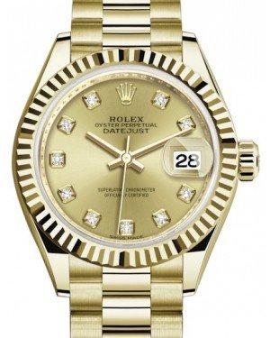 Rolex Lady Datejust 28 Yellow Gold Champagne Diamond Dial & Fluted Bezel President Bracelet 279178