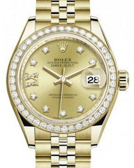 Rolex Lady Datejust 28 Yellow Gold Champagne Diamond IX Dial & Diamond Bezel Jubilee Bracelet 279138RBR