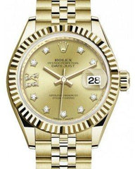 Rolex Lady Datejust 28 Yellow Gold Champagne Diamond IX Dial & Fluted Bezel Jubilee Bracelet 279178