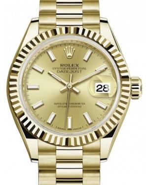 Rolex Lady Datejust 28 Yellow Gold Champagne Index Dial & Fluted Bezel President Bracelet 279178