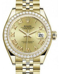 Rolex Lady Datejust 28 Yellow Gold Champagne Roman Dial & Diamond Bezel Jubilee Bracelet 279138RBR