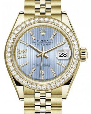Rolex Lady Datejust 28 Yellow Gold Cornflower Blue Diamond Index/Roman IX Dial & Diamond Bezel Jubilee Bracelet 279138RBR