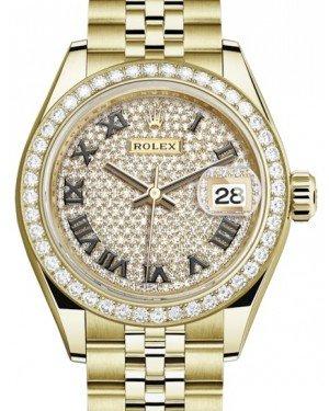 Rolex Lady Datejust 28 Yellow Gold Diamond Paved Roman Dial & Diamond Bezel Jubilee Bracelet 279138RBr