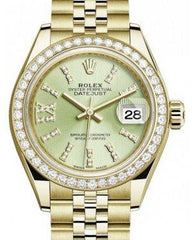 Rolex Lady Datejust 28 Yellow Gold Linden Diamond Index/Roman IX Dial & Diamond Bezel Jubilee Bracelet 279138RBR