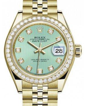 Rolex Lady Datejust 28 Yellow Gold Mint Green Diamond Dial & Diamond Bezel Jubilee Bracelet 279138RBR