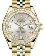 Rolex Lady Datejust 28 Yellow Gold Silver Diamond Dial & Diamond Bezel Jubilee Bracelet 279138RBR