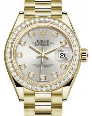 Rolex Lady Datejust 28 Yellow Gold Silver Diamond Dial & Diamond Bezel President Bracelet 279138RBR