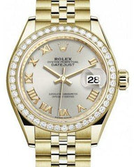 Rolex Lady Datejust 28 Yellow Gold Silver Roman Dial & Diamond Bezel Jubilee Bracelet 279138RBR