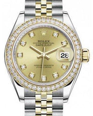 Rolex Lady Datejust 28 Yellow Gold/Steel Champagne Diamond Dial & Diamond Bezel Jubilee Bracelet 279383RBR